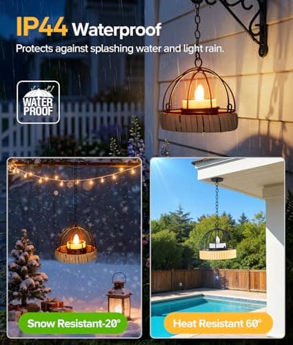 KOOPER Hanging Solar Lanterns Outdoor Waterproof, 4 Pack Flickering Solar Powered Tea Lights, Rust Iron Ball Candle Holder Hanging Solar Lights for Backyard Garden Patio Yard Fence Tree Decoration - Thumbnail 6