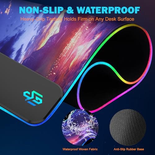 Mouse Pad Gaming Wireless Charging, 800x300x4mm Extended Desk Mat with 10 RGB Light Modes, Non-Slip Rubber Base, Waterproof Computer Keyboard Mat for Gamer, PC, Laptop, Office, Twilight Blue-Purple - Thumbnail 2