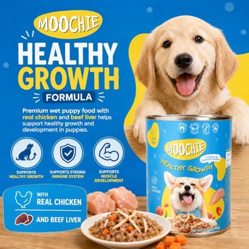 MOOCHIE Healthy Growth Wet Puppy Food - Chicken & Beef Liver - Grain Free - No Artificial Flavors or Preservatives - 4 × 14.10 oz cans - Thumbnail 2
