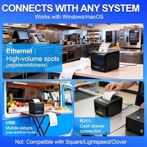 Milestone P80E POS Receipt Printer, 80mm USB Thermal Receipt Printer with Auto Cutter & Audio-Visual Alerts, Restaurant Kitchen Retail Printers with USB Ethernet Cash Drawer Support Windows Mac - Thumbnail 5