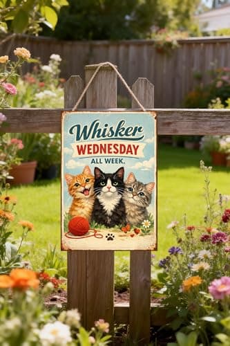 Whisker Wednesday All Week Vintage Tin Sign Funny Cat Wall Decor Retro Kitten Illustration Metal Plaque Cute Animal Art Home Office Wall 8x12 Inch Pre Drilled Holes - Thumbnail 3