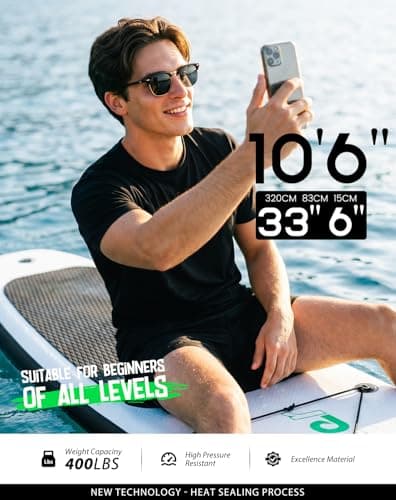 FunWater SUP Inflatable Stand Up Paddle Board 10'6×33"×6" Ultra-Light Inflatable Paddleboard with ISUP Accessories,Fins,Adjustable Paddle, Pump,Backpack, Leash - Thumbnail 2