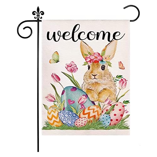 Easter Garden Flag, Welcome Bunny Garden Flag 12x18 Inch Double Sided, Spring Garden Flag for Outside, Burlap Yard Flag for Easter Outdoor Decorations - Image 1