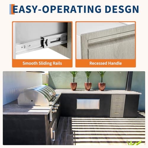 GarveeTech Outdoor Kitchen Drawers, Stainless Steel, 17" W x 30" H x 21" D, Flush Mount BBQ Island Drawer for Grill Station, Weather-Resistant, Built-in Paper Towel Holder - Thumbnail 4