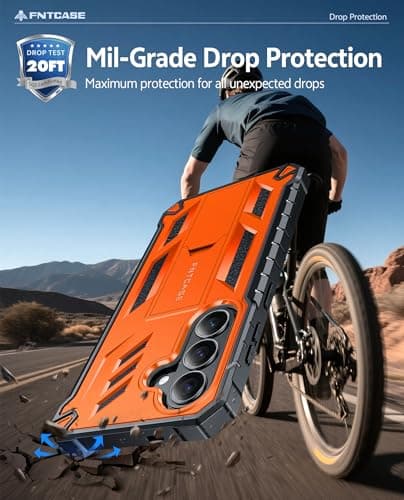 FNTCASE for Samsung Galaxy S26 Case: with [Built-in Screen Protector & Kickstand] [2 Front Frames] [Military-Grade Drop Protection] Heavy Duty Shockproof Rugged Case Full Body Protective Cover Orange - Thumbnail 6