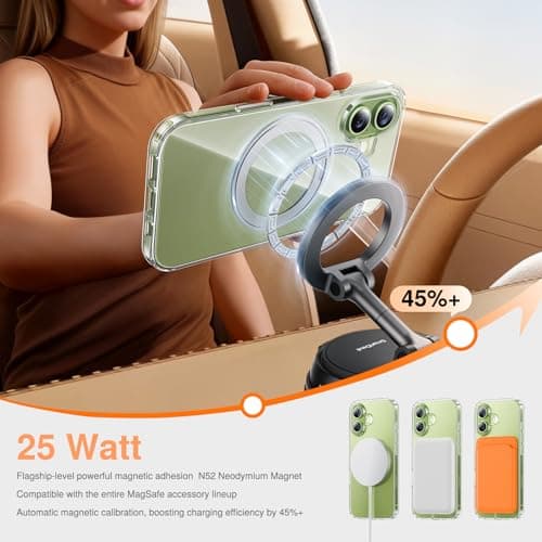 SMARTDEVIL for iPhone 17 Case with 360° Magnetic Stand,Hidden Bearing Design,MagSafe Compatible,Built-in Stand,SGS Military-Grade Protection,Air-Shock Cushioning Airbags,Fast Charging,6.3 inch,Clear - Thumbnail 4