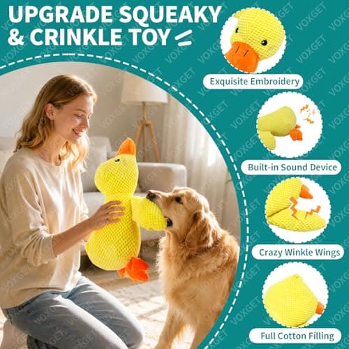 VOXGET Dog Calming Duck Toy, 2026 New Interactive Plush Duck Toy with Quack Sound and Crazy Crinkle for Dogs Keep Busy, Soft Stuffed Calming Pillow for Puppy Reduce Boredom -Yellow, 17"x10"(L) - Thumbnail 3