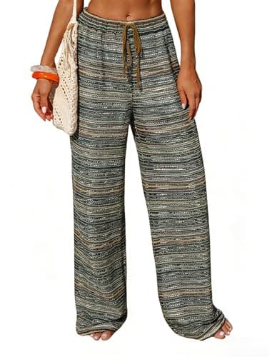 ZAFUL Womens Beach Cover Up Pants Sexy Crochet Drawstring Elastic Boho Swimsuit Cover Up Long Pants Beach Wear 2-Multicolor M - Image 1
