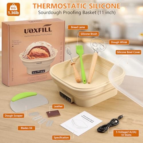 Upgrade Heating Sourdough Bread Proofing Basket Set, Electric Thermostatic Silicone banneton bread proofing basket,Sourdough bread baking supplies,11 Inch Square Foldable Sourdough Proofing Bowl - Thumbnail 3