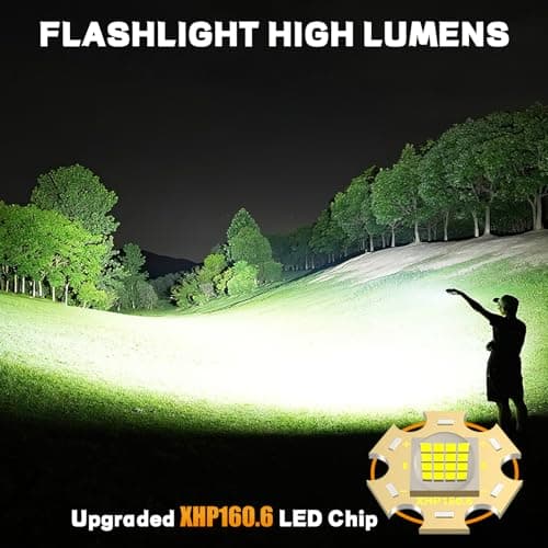 baibian [24H Long Life] High Power 155,000 Lumens Rechargeable Flashlights, Super Bright Tactical Flashlight with 1200m Ultra-Long Beam, XHP160.6 LED Light for Emergency, Camping, Gifting - Thumbnail 2