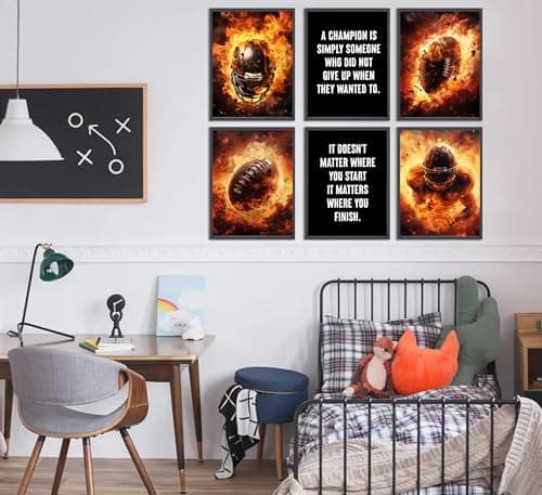 6Pcs Inspirational Football Wall Art Motivation Rugby Sports Quotes Inspiring Posters Paintings Pictures Wall Decor Canvas Print Artwork for Boy's Teenager room Man's room Home Decoration Unframed - Thumbnail 4