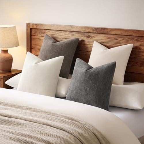 GriNeed Pack of 4 Throw Pillow Covers 18x18 Inch Chenille Textured Neutral Soft Pillow Covers Solid Decorative Farmhouse Cushion Covers Home Boho Decor for Couch Sofa Bed Living Room - Thumbnail 4