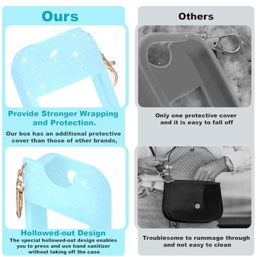 Palksky Hand Sanitizer Spray Glitter Case for Touchland,Silicone Case with Keychain for Power Mist and Glow Mist 1 fl oz(Glitter Sequin Blue),Travel Size - Thumbnail 3