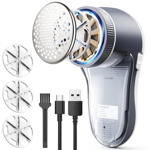 POPCHOSE Fabric Shaver, Lint Shaver for Clothing, Electric Lint Remover with 6-Leaf Blades, Sweater Shavers to Remove Pilling, Clothes Shaver for Couch, Furniture, Fuzz, Lint Ball, USB Rechargeable - Image 1