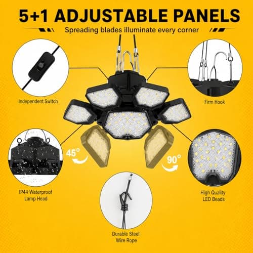 T-SUNiceM Cordless LED Work Light Compatible with Dewalt 20v Max Battery, 65W 6500LM Flood Light, Battery Powered Pendant Ceiling Lights with Type-C Charging for Car Repairs,Garage,Jobsite,Camping - Thumbnail 5