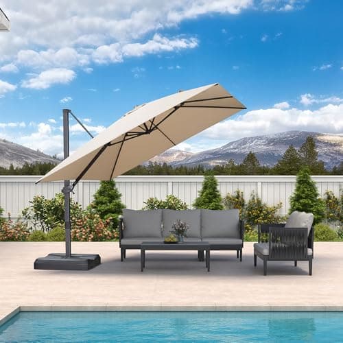 PURPLE LEAF 10' × 10' Patio Cantilever Umbrella Outdoor Square Adjustable Offset Umbrellas with 360-degree Rotation and 8 Heavy Duty Metal Ribs for Garden Deck Pool Beige - Thumbnail 2