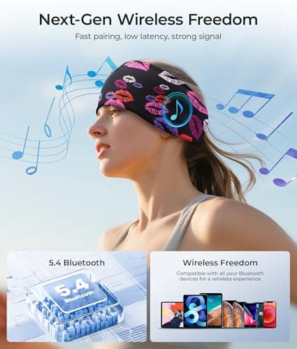 LOVE EYE Sleep Headphones Wireless Headband Headphones Bluetooth 5.4 for Side Sleeper Bluetooth Headband Earphones for Sports for tech Gadgets Gifts(Lip Black) - Thumbnail 6