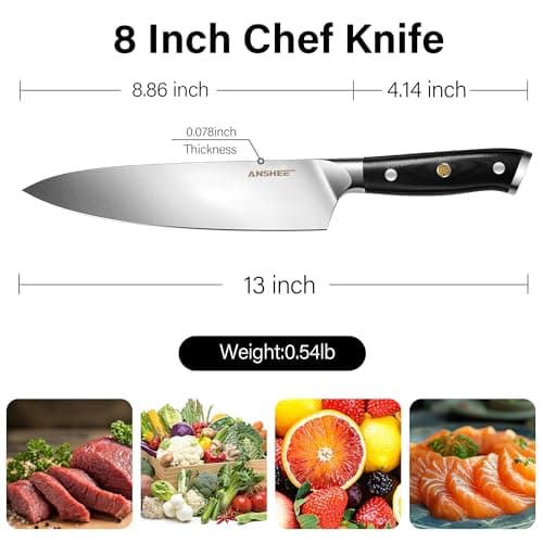 ANSHEE 8 Inch Gyuto Chef Knife - High Carbon Stainless Steel Ultra Sharp Blade,G10 handle Dishwasher Safe, Professional Kitchen Knife for Meat,Vegetables with Sheath Gift Box(Home Cooks & Restaurants) - Thumbnail 4