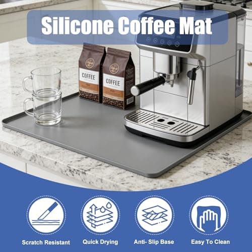 LTHCCOU Silicone Coffee Mat for Countertop 24" x 16" x 0.8" Leak-Proof Under Coffee Maker Mat with Raised Edges for Dish Drying Espresso Machine Bar Station Accessories, Grey - Thumbnail 2