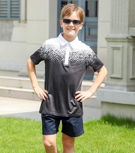 uideazone Boys Polo Shirt Black and White Golf Shirts Dry Fit Performance Golf Polo Casual Athletic School Uniform Size 5-6 - Thumbnail 3