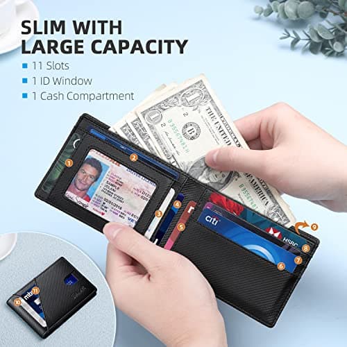Zitahli Wallet for Men Slim 11 Credit Card Holder RFID Blocking Small Men's Wallet Bifold Minimalist Front Pocket With Mens Gifts Box - Thumbnail 4