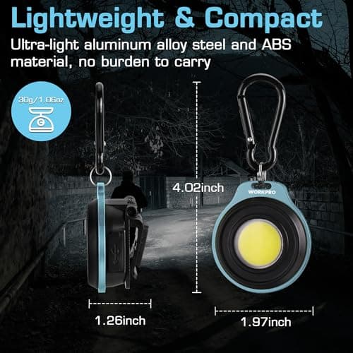 WORKPRO COB Keychain Work Light, Rechargeable Magnetic EDC Keychain Flashlight, Mini Pocket Carabiner Flashlight with Hat Clip, 3 Light Modes Emergency Light for Camping, Hiking and Fishing, Blue - Thumbnail 3