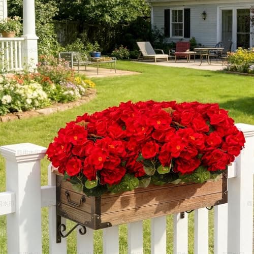 FULLMUSIC Artificial Flowers for Outdoor, UV Resistant Realistic Geranium Fake Flowers-Faux Flowers for Outdoor planters, Garden, Porch, Patio, Window Box Home Decor All Year Round (8 pcs, Red) - Thumbnail 4