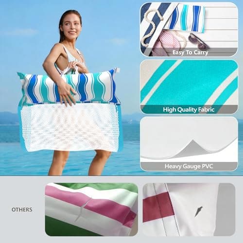 Jasonwell Inflatable Pool Floats Adult - Fabric Pool Hammock Floaties Water Hammock Lake Beach Floating Lounger Chair Swimming Pool Noodles Mesh Party Floaty Toys Fun for Adults Heavy Duty (Blue) - Thumbnail 6