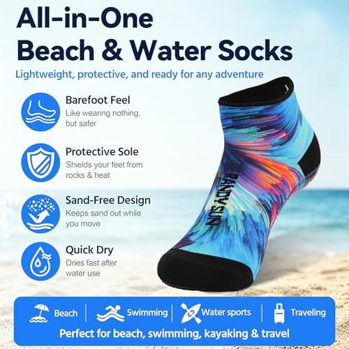 RANDY SUN Low Cut Quick-Dry Barefoot Beach Socks with Anti-Slip TPE Sole, Breathable Lightweight Shoes for Sand, Seamless Aqua Socks, Black Galaxy Size 29 - Thumbnail 3