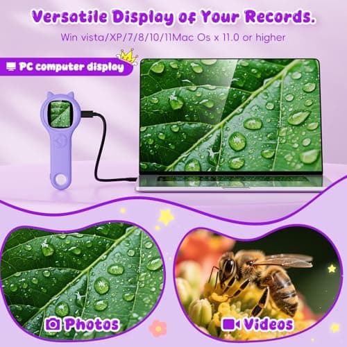 Microscope for Kids - Electronic Handheld Magnifying Glass for Children-STEM Outdoor Science Kit for Summer Travel & Camping Toy,Birthday Gifts Toys for 5-8 9-12 Year Old Girls（Purple） - Thumbnail 3