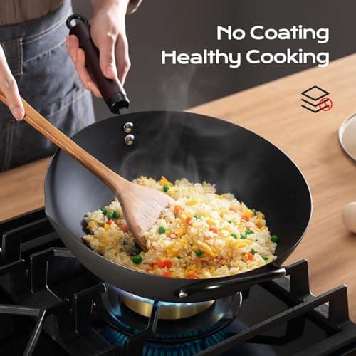 FGJ Wok, 13 Inch Carbon Steel Woks & Stir-fry Pans Nonstick - Thumbnail 3