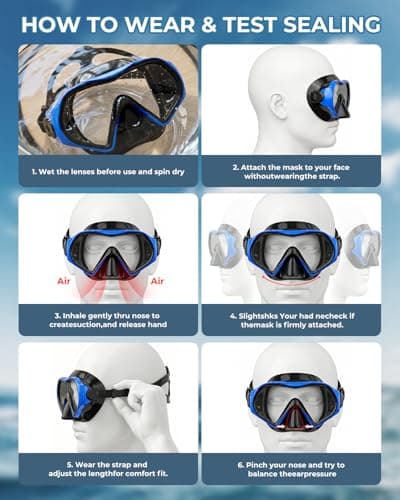Aegend Snorkel Mask 2Pack for Adults Youth– Anti-Leaking Swim Goggles 180° Panoramic Clear View Anti-Fog Scuba Diving Mask with 1S Underwater Adjustment, Soft Liquid Silicone & No Hair Pulling - Thumbnail 6