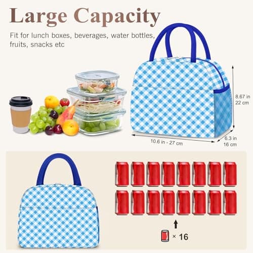 KUBYA Lunch Box for Women Adult Men, Cute Insulated Lunch Bag Women Reusable Large Lunch Boxes Tote Bag Leakproof Simple Thermal Cooler Bag for Work Office Picnic - Thumbnail 3