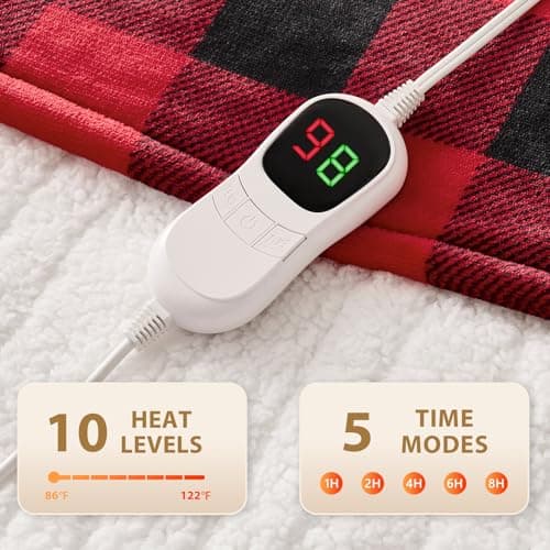 Homemate Electric Blanket Heated Throw - 50“x60“ Ultra Soft Cozy Flannel Heating Blanket with 10 Fast Heat Levels 8 Hours Auto Off Over-Heated Protection ETL Certification Keep Warm in Home Office - Thumbnail 3
