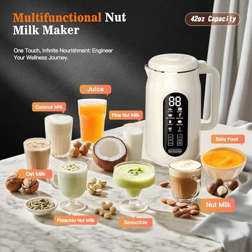 10 in 1 Nut Milk Maker Machine, 42oz IMD Screen Almond Milk Maker, Soy Milk Maker with Self-Cleaning, Delay Start, Keep Warm, Boil Water, Automatic Plant-Based Milk Blender for Soybean, Oat, Coconut - Thumbnail 2