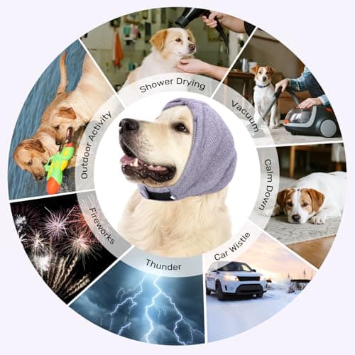 Ear Cover Wraps for Dogs Bath Grooming Drying Swimming, Dog Ear Muffs Noise Protection Winter,Adjustable Dog Calming Hoodie for Hematoma Anxiety Firework Thunder Warm Sleeping Shower Cap (LP) - Thumbnail 4