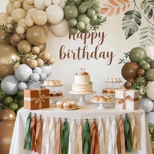 Brown Sage Green Balloon Arch Kit, 124Pcs Nude Blush Dusty Blue Sand White Olive Green for Safari Jungle Woodland Wedding Baby Shower Birthday Party Decorations - Thumbnail 6