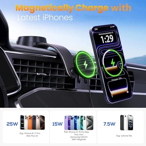 Upgrade [for Qi2.2-Certified] 25W for MagSafe Wireless Car Charger Mount, 2XFast Charging[90+LBS Safe Suction] Magnetic Phone Holder Dashboard Windshield for iPhone 17/16/15/14/13/12 Pro Max, Charcoal - Thumbnail 3