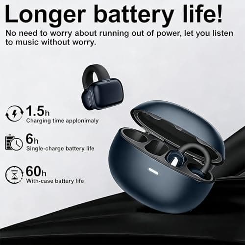 Molufeibe Open Ear Earbuds Wireless Bluetooth - Clip on Ear Buds Comfortable for All Ears， ENC Noise Cancelling Headphones with 50H Play Time, IPX5 Waterproof for Sports - Purple - Thumbnail 6