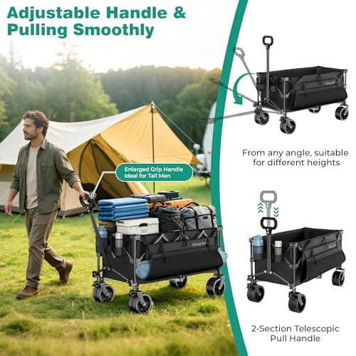 SUNNYFEEL 300L Wagon Cart Foldable - 550LBS Heavy Duty Collapsible Wagon with Big All-Terrain Wheels, Utility Folding Cart for Camping, Grocery, Shopping, Beach, Outdoor Activities, Black - Thumbnail 5