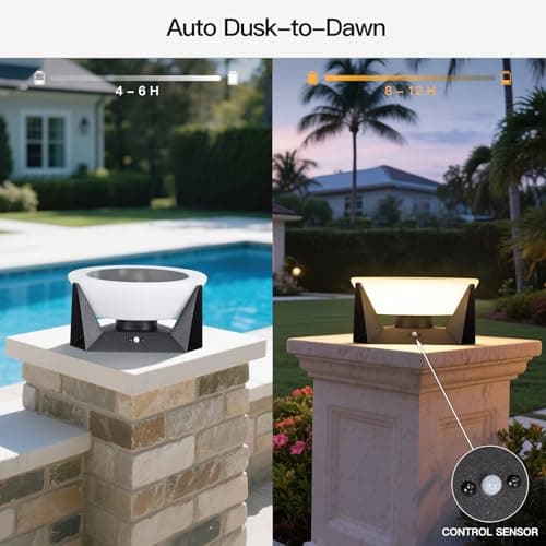 MVBT Solar Post Lights Outdoor, 11" Outdoor Pillar Lights, IP54 Waterproof Solar Powered Column Lamp, Dusk to Dawn Modern Post Light, 3000K LED Bulb Round Column Lighting for Driveway Patio Deck Yard - Thumbnail 5