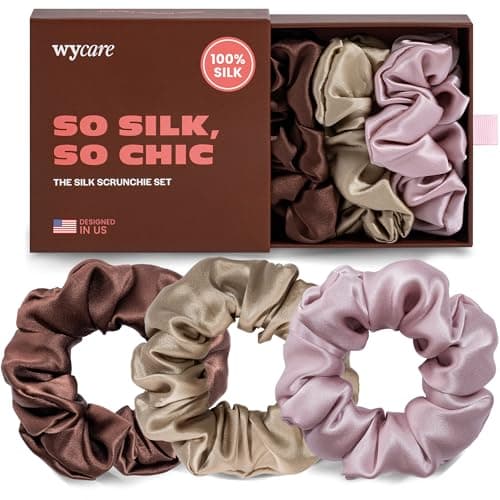 Wycare 100% Silk Scrunchies - Gentle on Hair Mulberry Silk Scrunchies for Women - Luxurious Sleep Ties for Women's Curly Hair (Set of 3 Nude) - Image 1