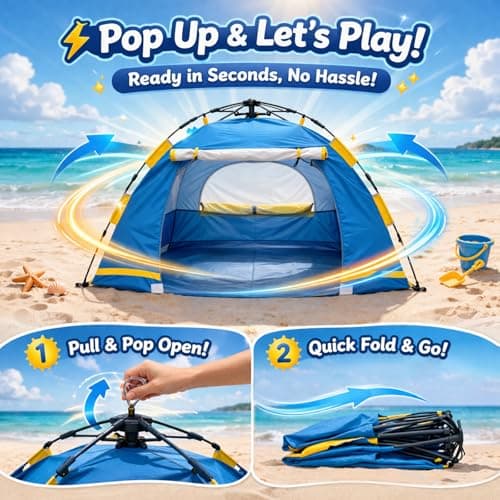 Baby Beach Tent Pop Up Sun Shelter with UPF 50+ UV Protection, Silver-Coated Interior, Breathable Mesh Ventilation, Easy Setup, Wind-Stable Beach Shade for Infants & Toddlers - Thumbnail 6