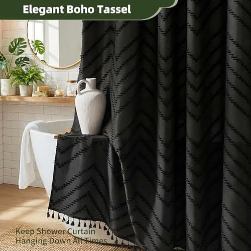 Siiluminisoy Stall Shower Curtain 36x72 Black Boho Shower Curtain Small Cloth Shower Curtains for Bathroom Decor - Thumbnail 4