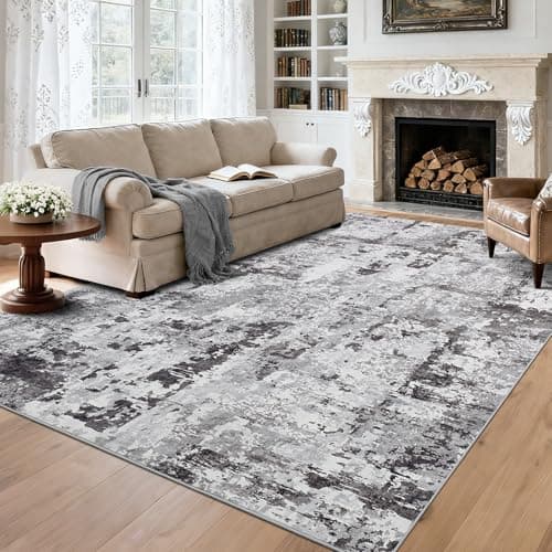 GarveeHome Modern Area Rug 6x9 Washable Rugs for Living Room Aesthetic, Large Abstract Non-Slip Low-Pile Indoor Dark Grey Printed Accent Carpet for Bedroom Dining Room Office - Image 1