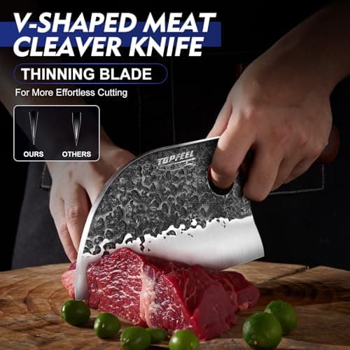 Topfeel 3PCS Butcher Knife Set, Hand Forged Serbian Chef Knives & Meat Cleaver & Viking Knives, Meat Cutting Kitchen Knife Set for Home, Outdoor Cooking, Camping BBQ Gift Idea Men - Thumbnail 2