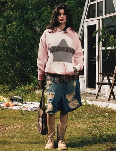 Aelfric Eden Graphic Hoodies for Men Y2K Printed Hoodie Sweatshirt Casual Oversized Long Sleeve Vintage Streetwear Hiphop Hooded Pullover Light Pink Large - Thumbnail 3