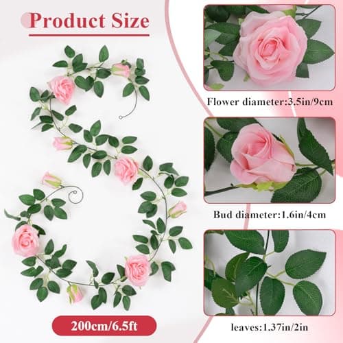 U'Artlines 3 Pack Artificial Pink Rose Vines Floral Garlands Total 19.5 Ft Fake Vine Silk Flower Garland for Indoor Outdoor Home Wedding Arch Garden Wall Decoration - Thumbnail 3