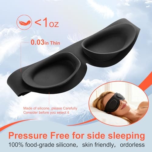 TSYL Travel Sleep Mask: Ultra Lightweight 3D Contoured Sleep Eye Mask Relieves Dry Eyes, Full Silicone, Compression-Proof Total Blackout Eye Cover for Daytime Sleep Side Sleep - Thumbnail 4
