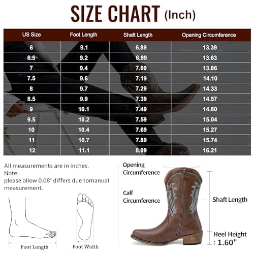 Jeossy Women's Whisky Cowboy Boots, Western Cowgirl Mid-Calf Pull on Round Toe Embroidered Country 9806 Boots with Zipper Size 8.5 (DJY9806 whisky 08.5) - Thumbnail 6